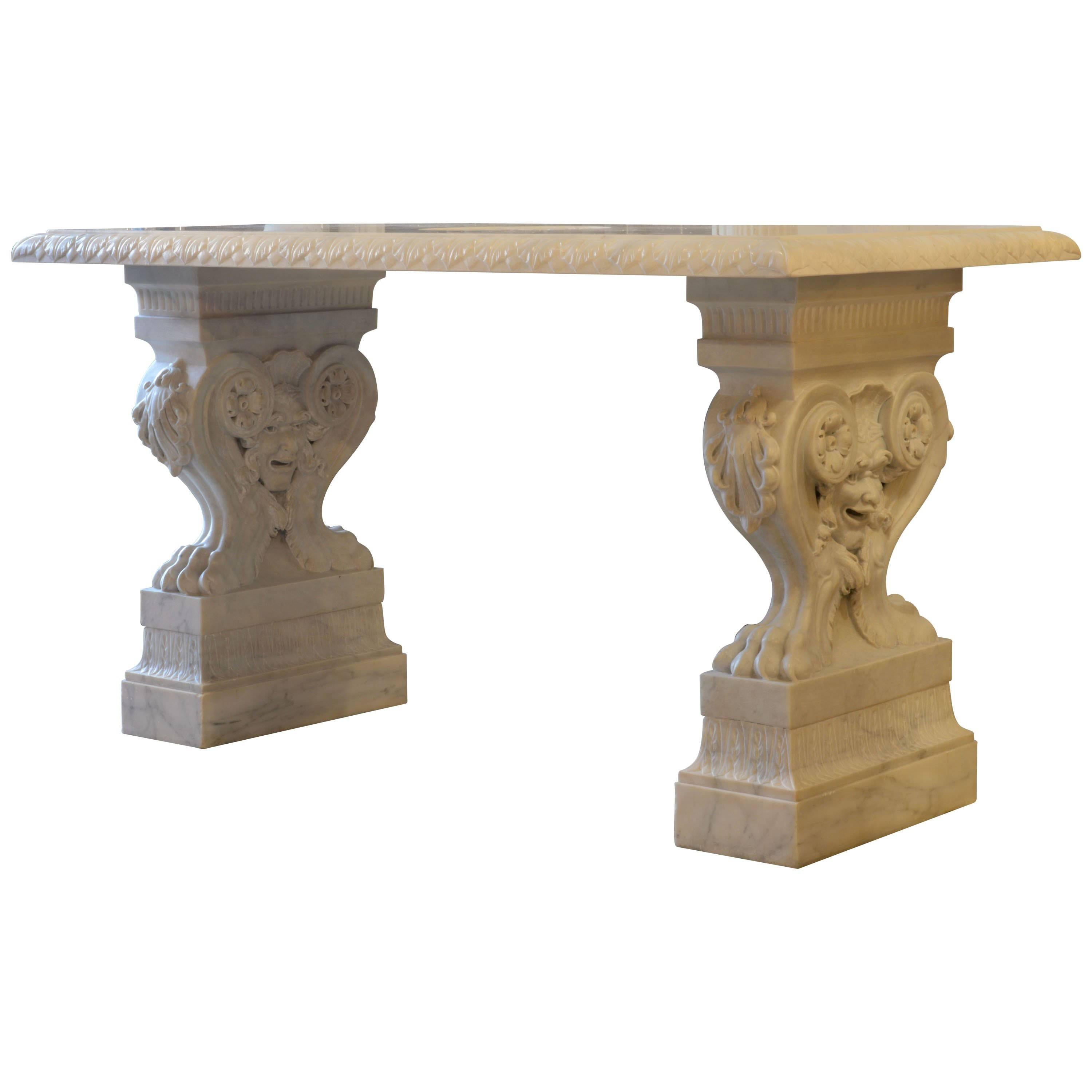 Magnificent 19th Century Carved Italian Neoclassical Marble Twin Console Table