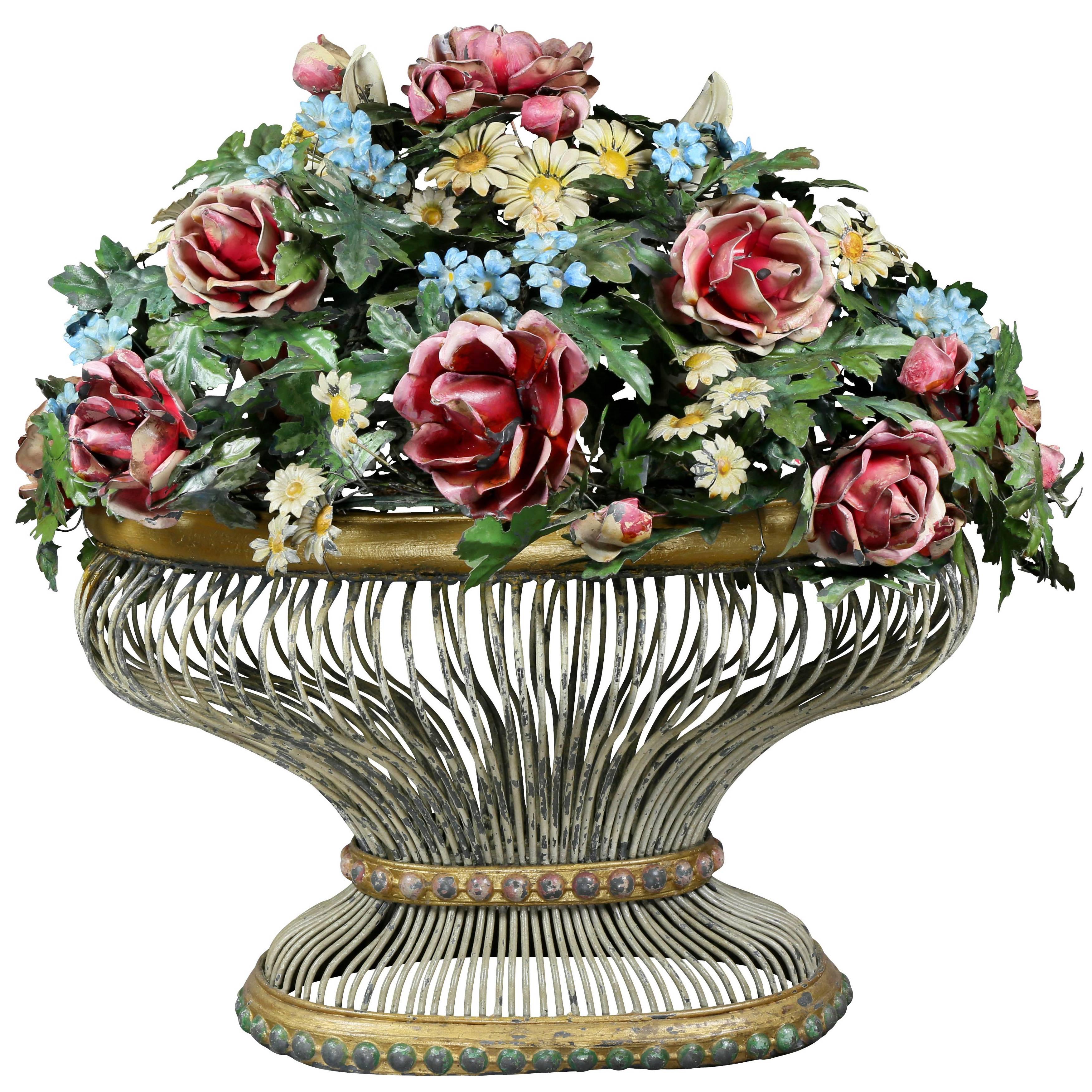 Large Italian Tole Flower Basket