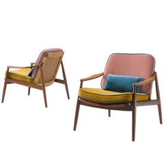 Hartmut Lohmeyer Reupholstered Armchairs in Teak and Cane