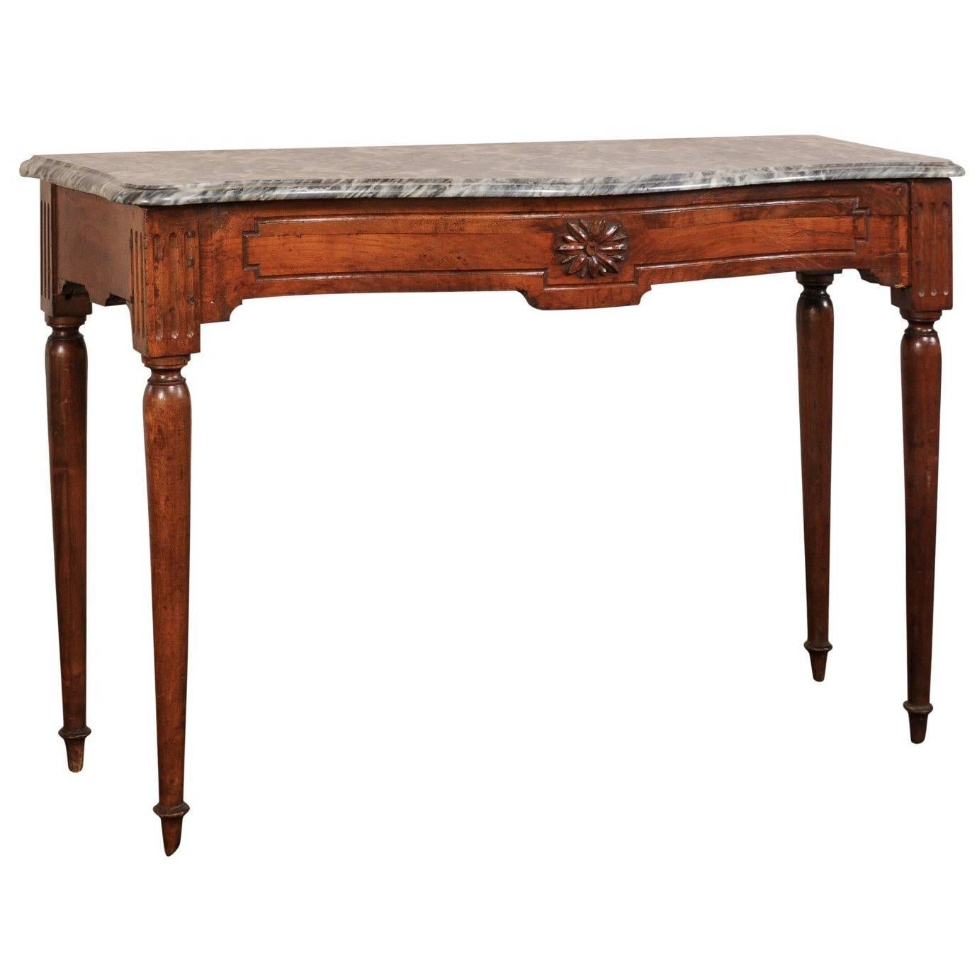 18th Century Italian Fruit Wood Carved Marble Top Console