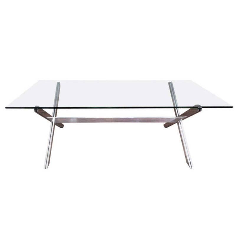  Grande table flottante rare en aluminium et verre à base en forme de X par John Vesey en vente