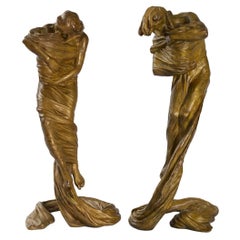 Gustav Gurschner Österreichischer Jugendstil Bronze Kerzenleuchter