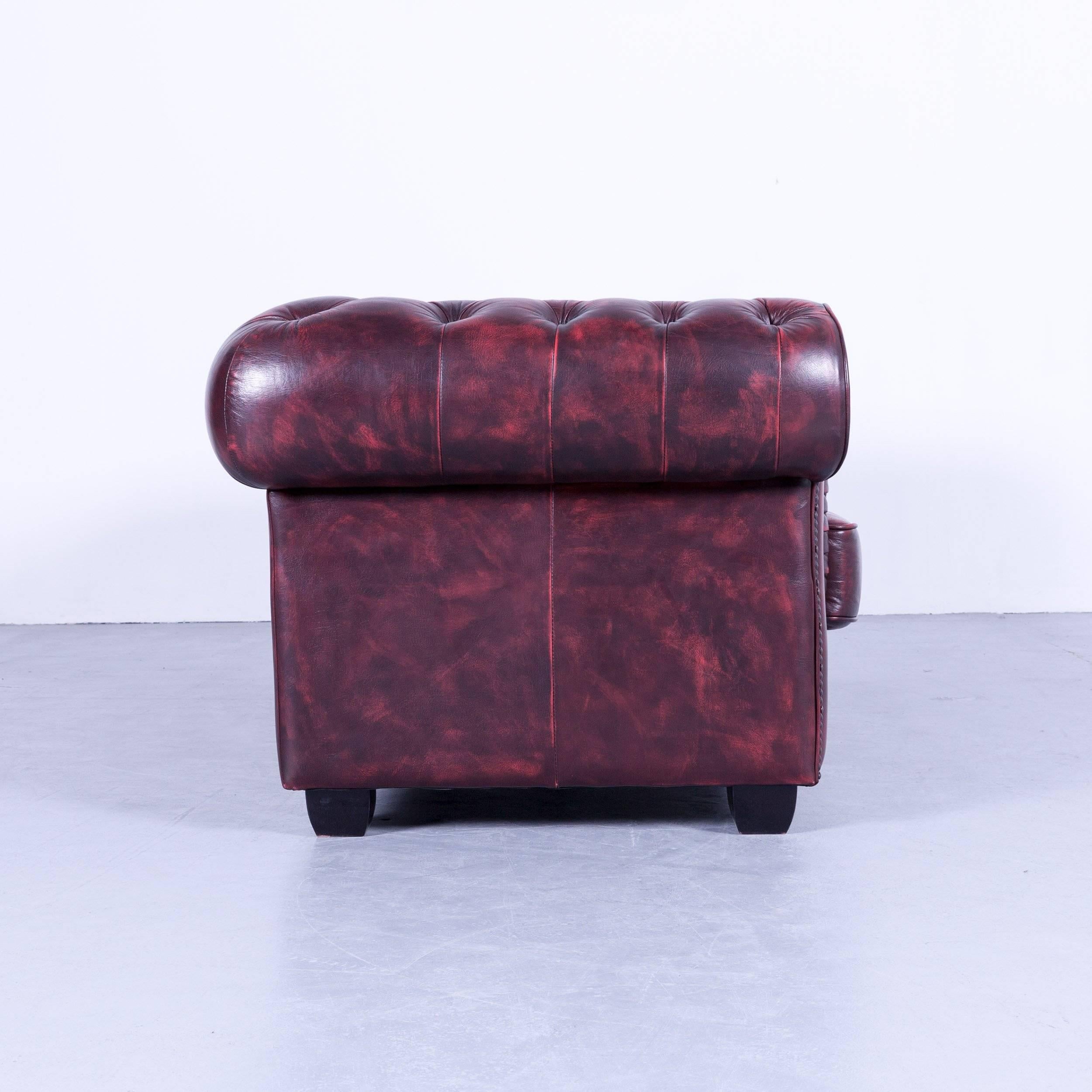 Chesterfield Sofa Oxblood Red Three-Seat Couch Vintage Retro Handmade Rivets In Good Condition In Cologne, DE