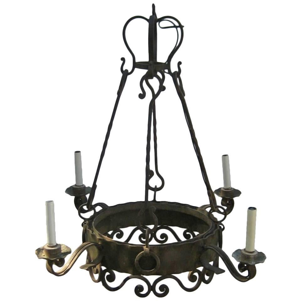 Continental Iron Four-Light Chandelier For Sale