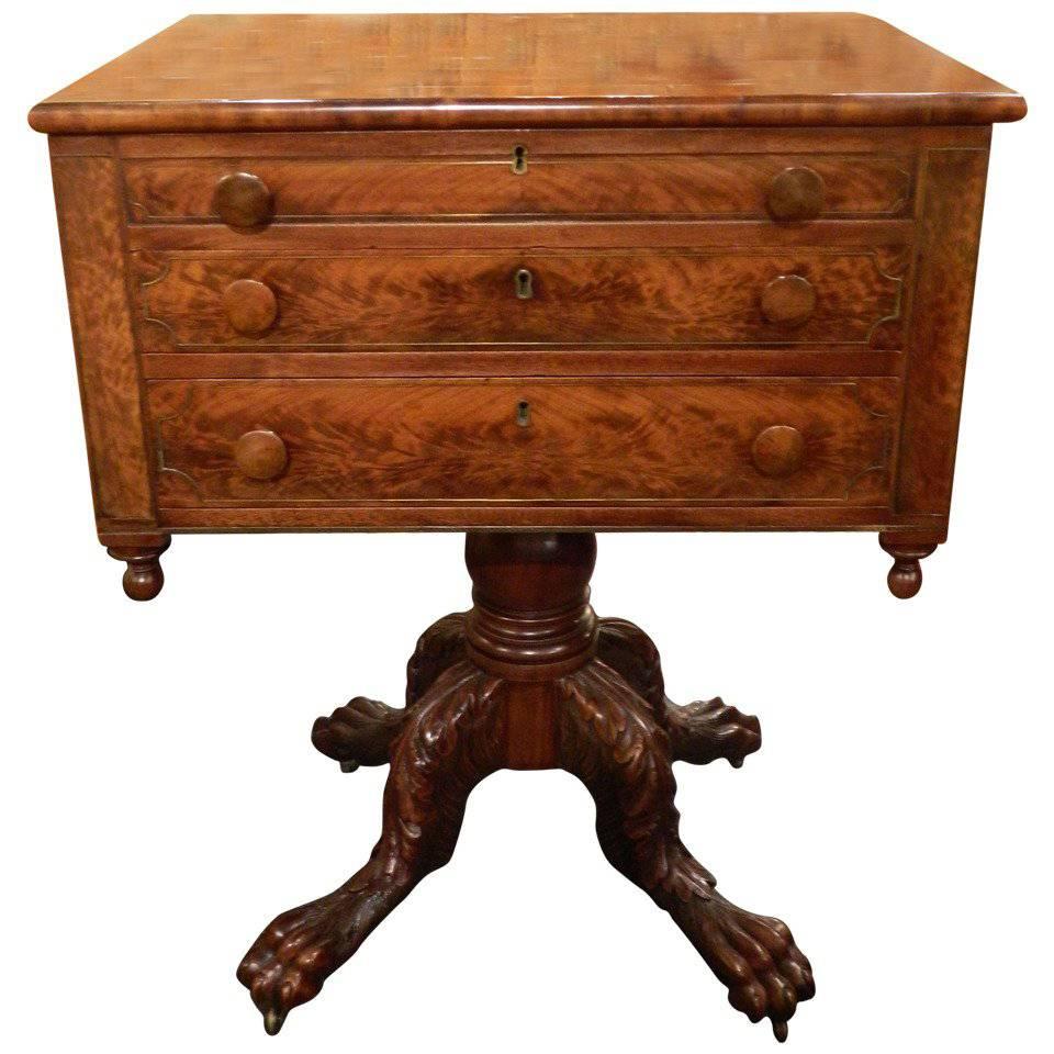 19th Century Mahogany Classical Carved Work Table on a Single Baluster