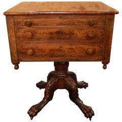 19th Century Mahogany Classical Carved Work Table on a Single Baluster