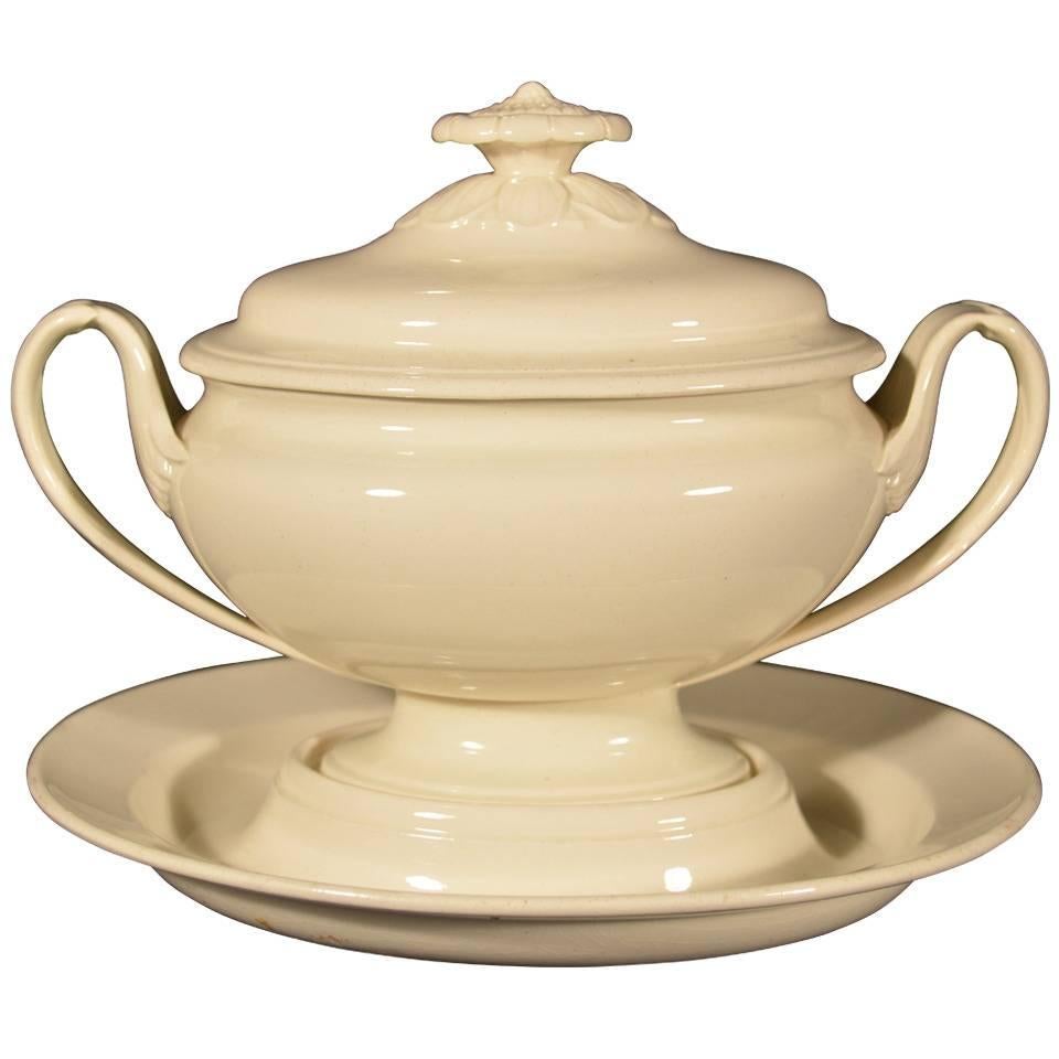 Wedgwood Creamware Pottery Sauce Tureen with Cover and Stand