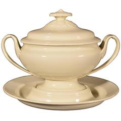 Wedgwood Creamware Pottery Sauce Tureen with Cover and Stand
