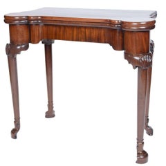 Antique George II Period Irish Mahogany Folding Card Table with green baize