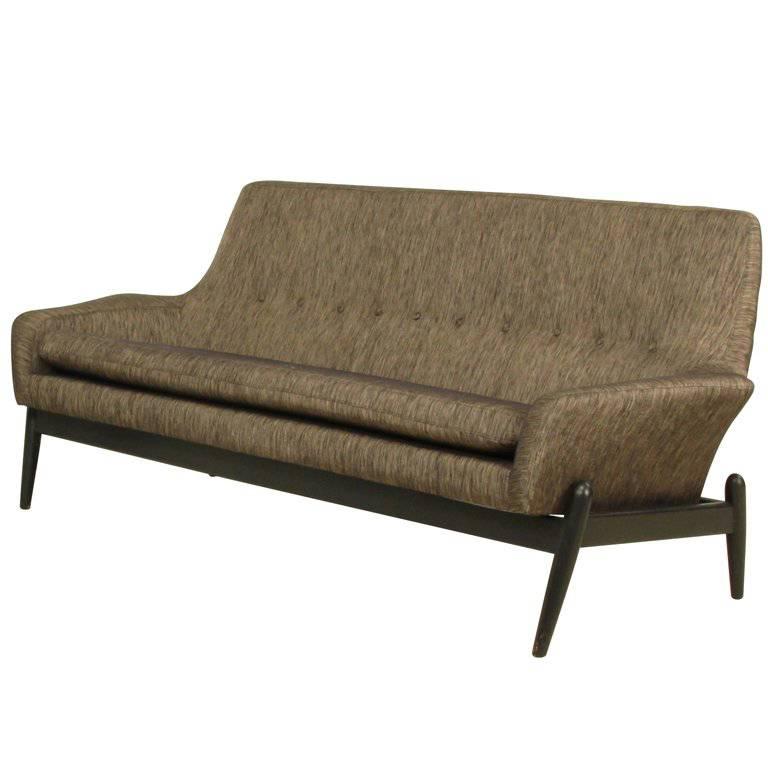 1950's Scandinavian Kofold Larsen Sofa Upholstered in Black and Gold Linen