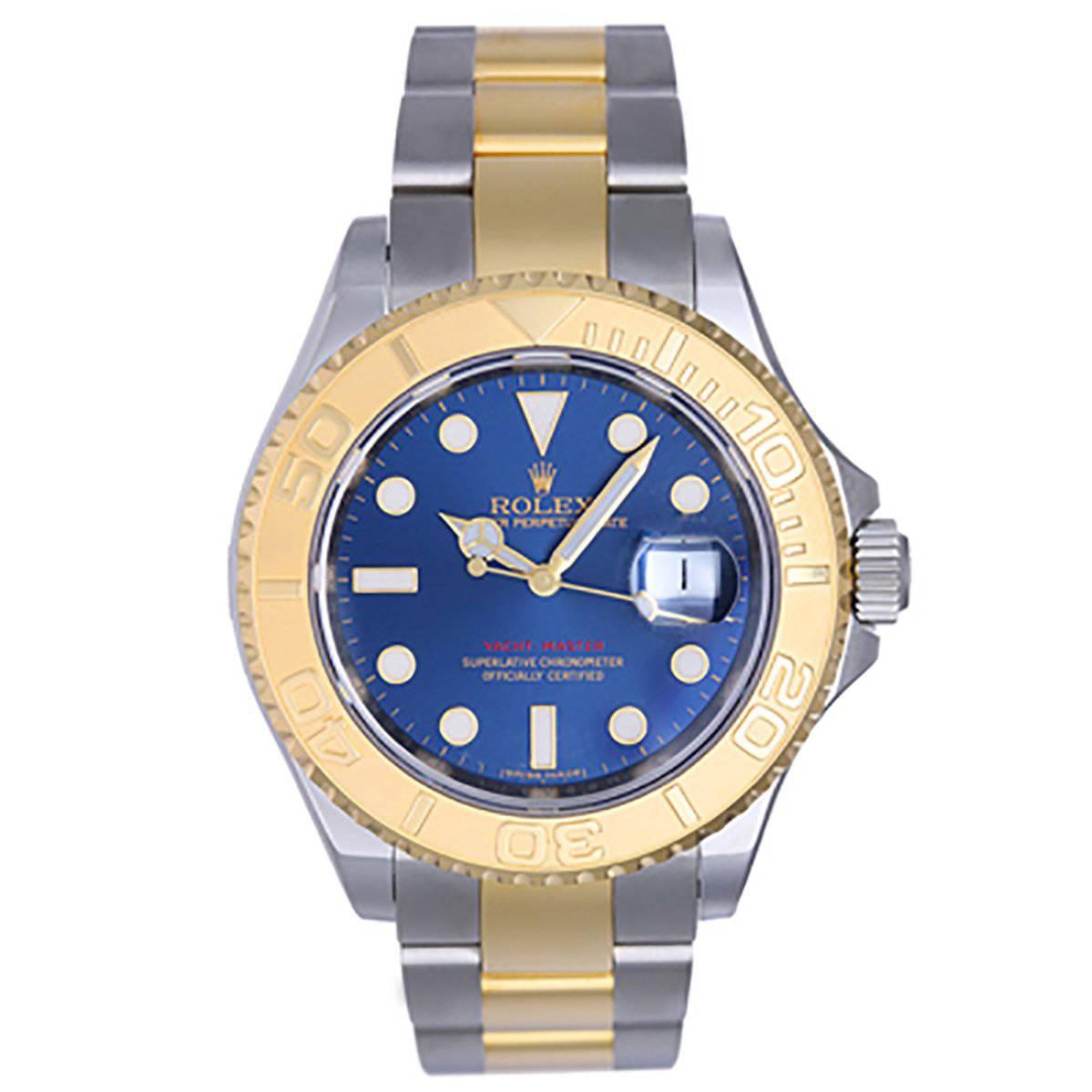 Rolex Yellow Gold Stainless Steel Yacht-Master Blue Dial Automatic Wristwatch
