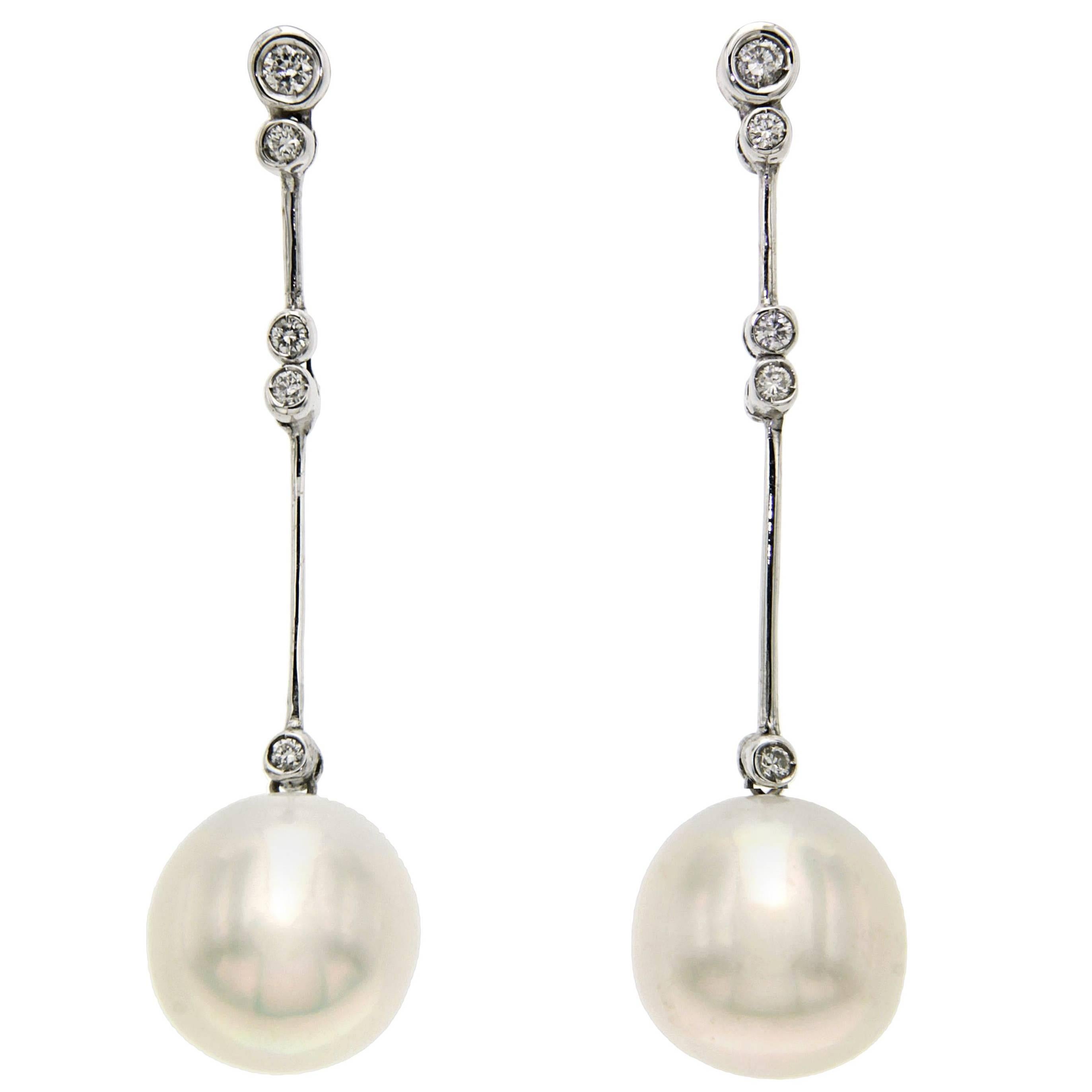 Australian Pearl Diamond White Gold Dangle Drop Modern Earrings