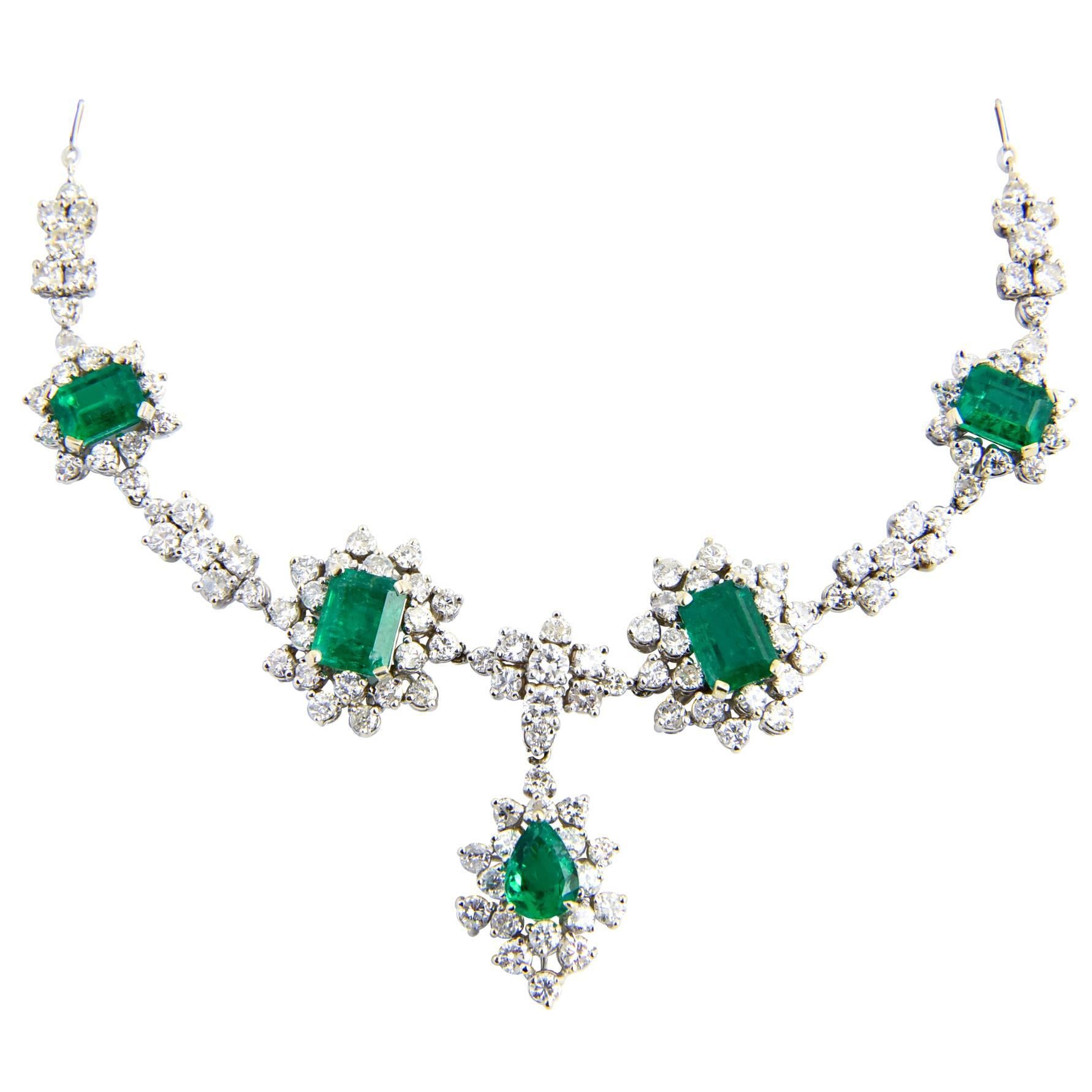1950s Zambian Emerald, Diamond and Gold Necklace, Red Carpet Style GIA Cert