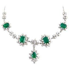 Red Carpet 1950s Zambian Emerald, Diamond and Gold Necklace 7