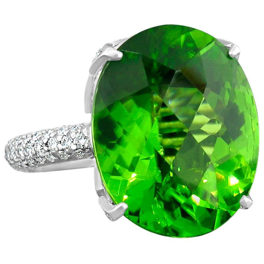 Burmese Peridot Diamond Platinum Ring