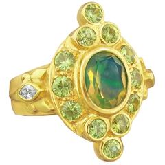 Paula Crevoshay Opal Demantoid Garnet Gold Ring