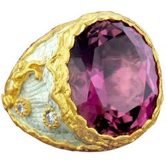 Victor Velyan Pink Tourmaline Diamond Silver Gold Ring
