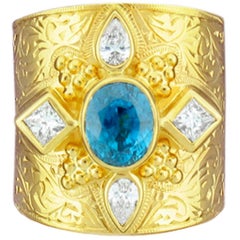 Paula Crevoshay Blue Zircon Diamond Gold  Band Ring