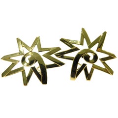 Stunning Paloma Picasso Tiffany & Co. Huge Star Motif Gold Clip Earrings