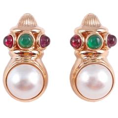 Mabe Pearl  Amethyst Emerald Gold Earrings