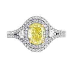 1.16 Carat GIA Cert Fancy Light Yellow Oval Diamond Two Color Gold Ring