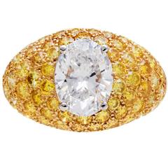 Van Cleef & Arpels 2.04 Carat Fancy Yellow Diamonds Gold Platinum Ring