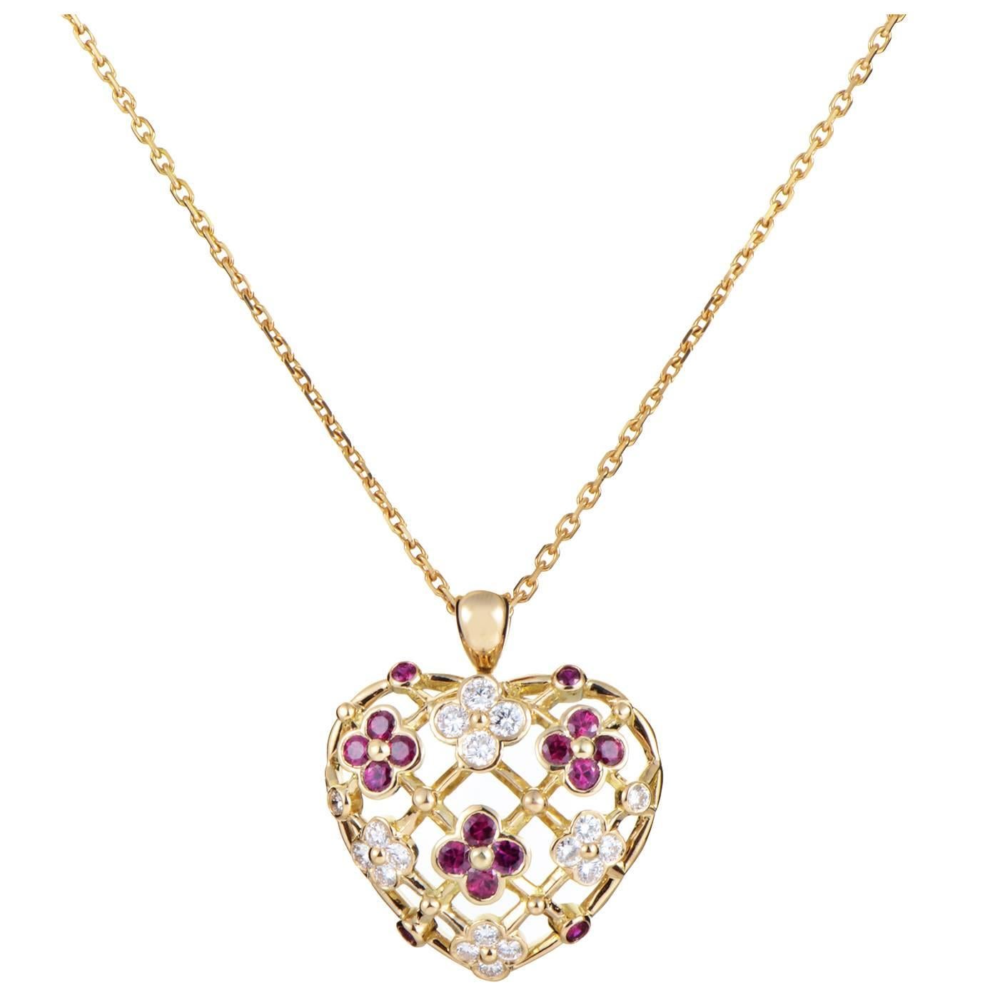 Van Cleef & Arpels Ruby Diamond Gold Pendant Necklace