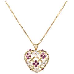 Van Cleef & Arpels Ruby Diamond Gold Pendant Necklace