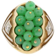 1960s Jade Diamond Gold Platinum Ring 9