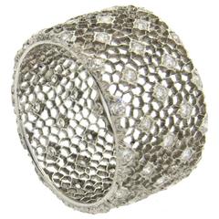 Buccellati Tüll-Waben-Diamant Gold Breite Hochzeit Band Ring