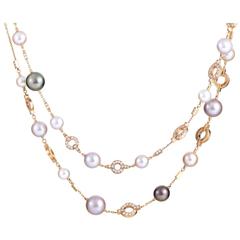 Cartier Himalia Pearl Diamond Gold Long Necklace