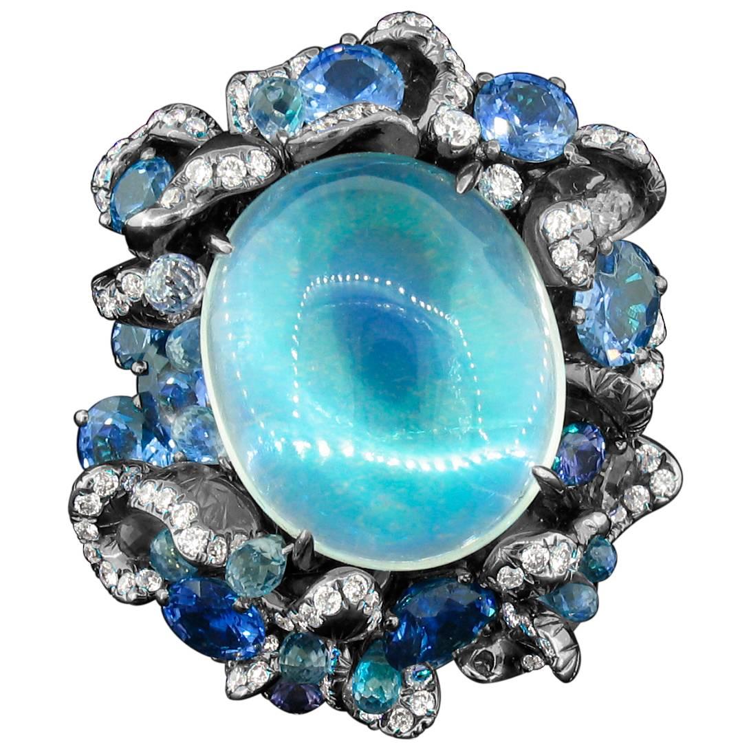 Arunashi Blue Moonstone Sapphire Titanium Ring