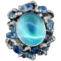 Arunashi Blue Moonstone Sapphire Titanium Ring