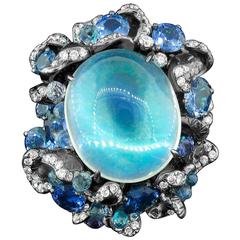 Arunashi Blue Moonstone Sapphire Titanium Ring 4