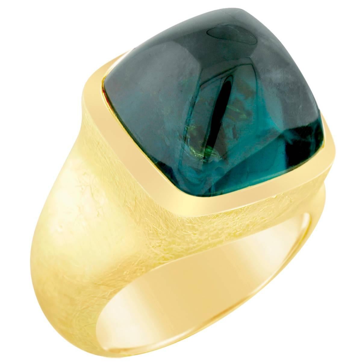 16.87 Carat Green Tourmaline Gold Ring