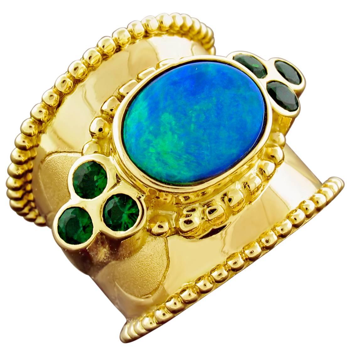 Paula Crevoshay Black Opal Chrome Tourmaline Gold Ring