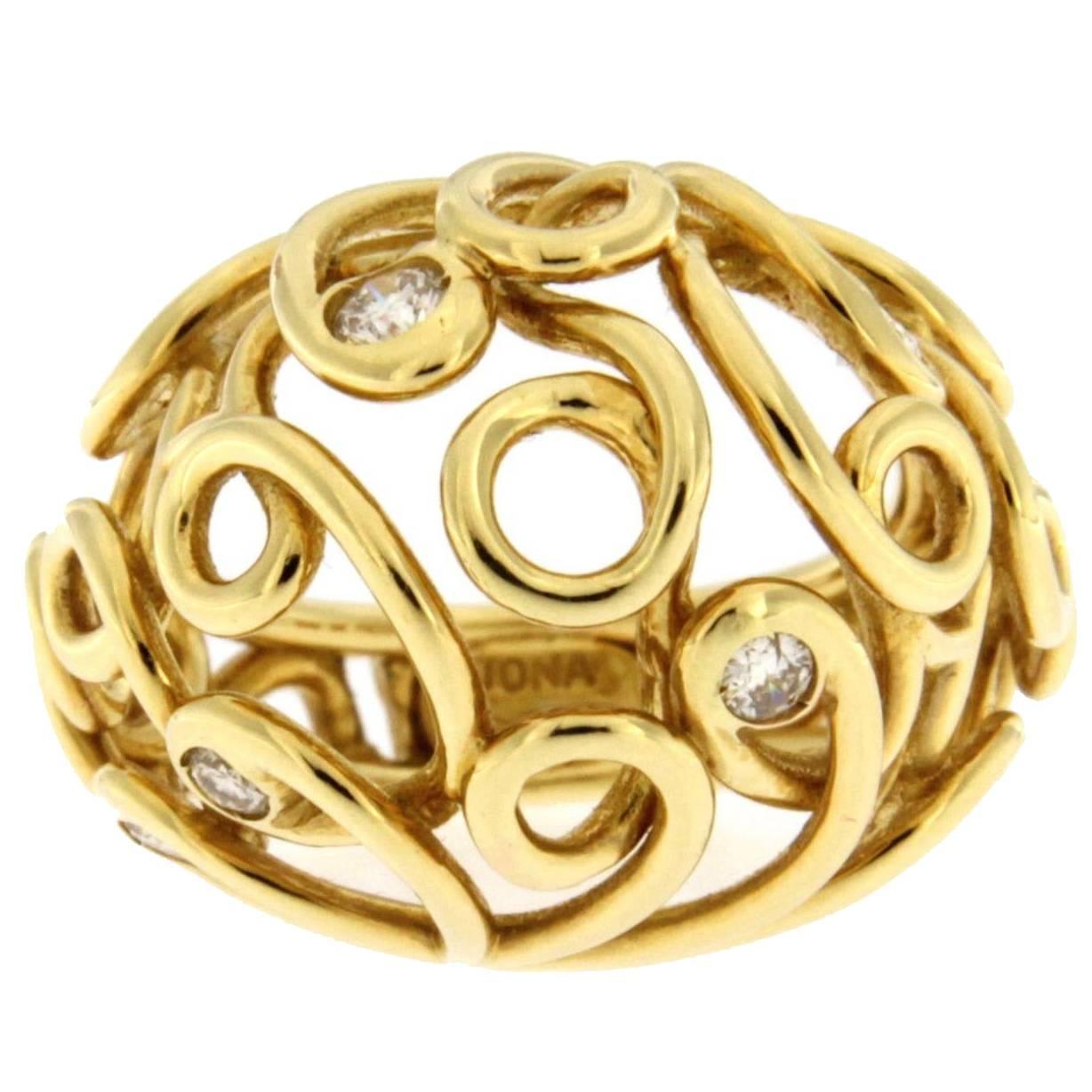 Jona White Diamond 18 Karat Yellow Gold Twisted Dome Ring
