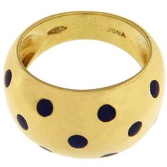 Jona Blue Enamel Pois Yellow Gold Band Ring