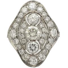1940s Diamond Platinum Oblong Shaped Dinner Ring 