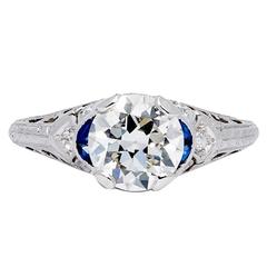 Antique Art Deco GIA Certified 1.47 Carat Sapphire Diamond Platinum Ring