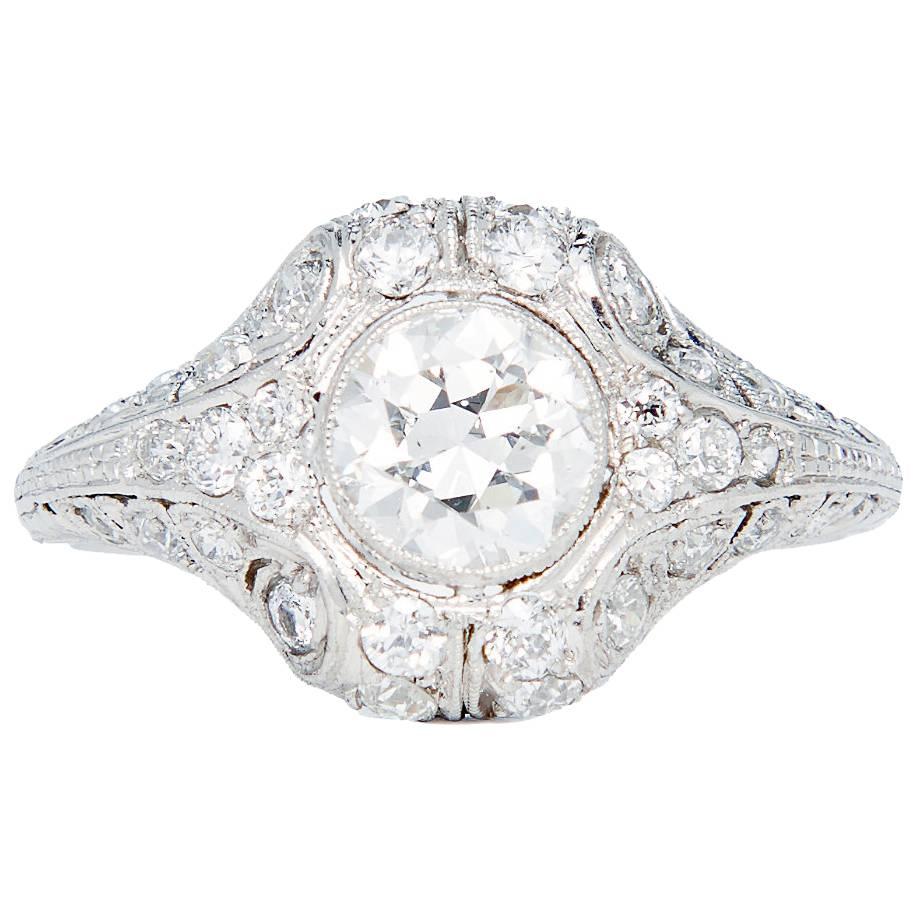 Incredible Art Deco 1.05 Carat Diamond Platinum Engagement Ring For Sale