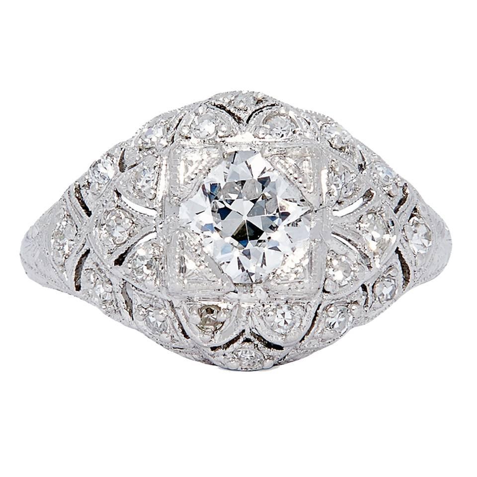 Spectacular Edwardian GIA Certified Diamond Platinum Engagement Ring For Sale