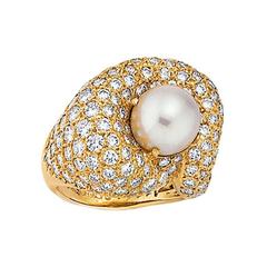 Jose Hess Cultured Pearl, Diamond and Gold Ring 9