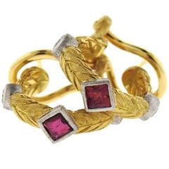 Buccellati Oro Ruby Diamond Gold Hoop Earrings