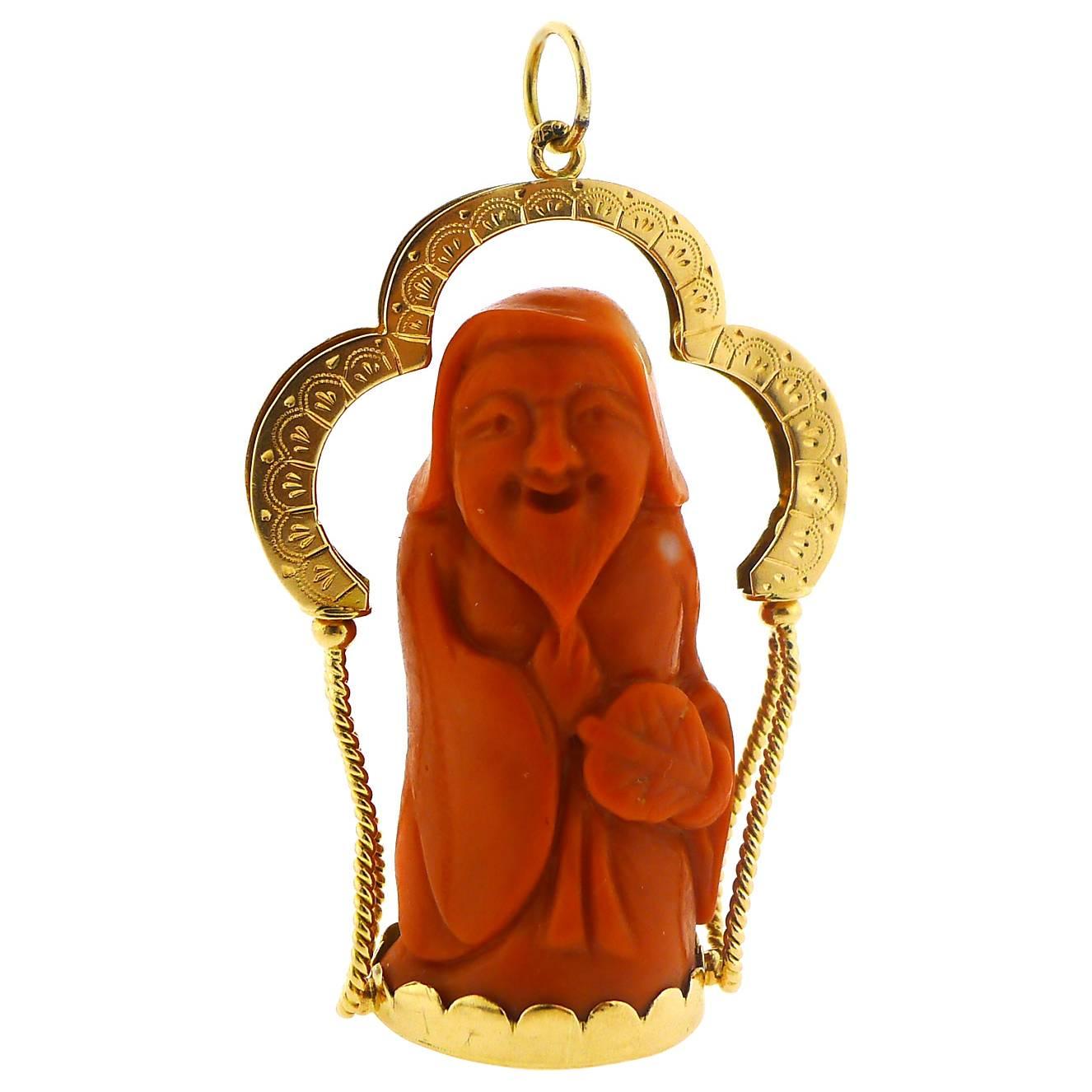 Carved Coral Gold Figure