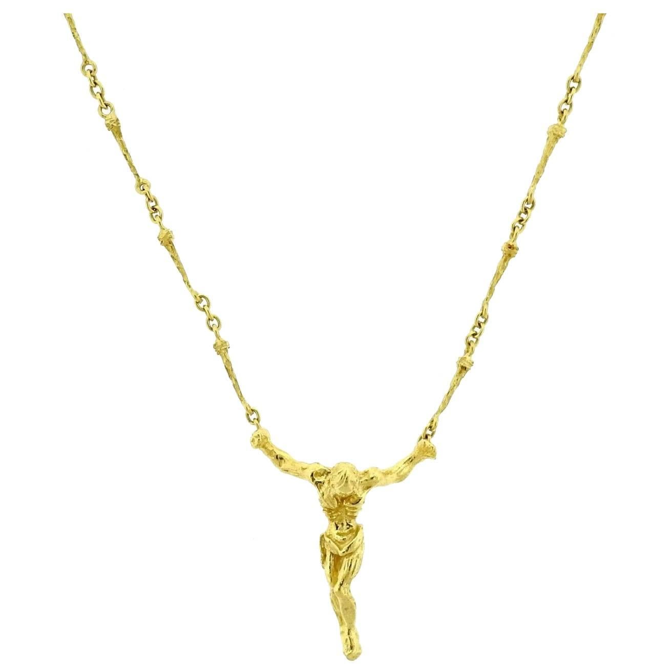 Salvador Dali Cristo De San Juan De La Cruz Gold Necklace