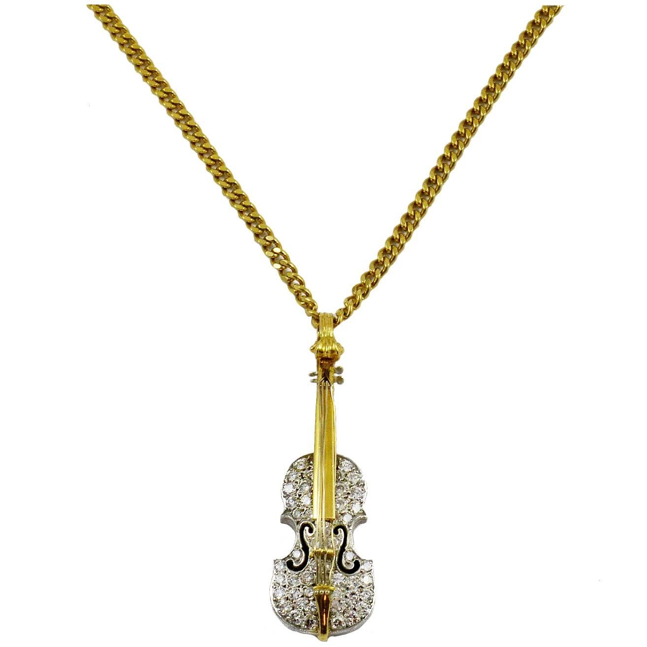 Diamond Encrusted Cello Necklace For Sale