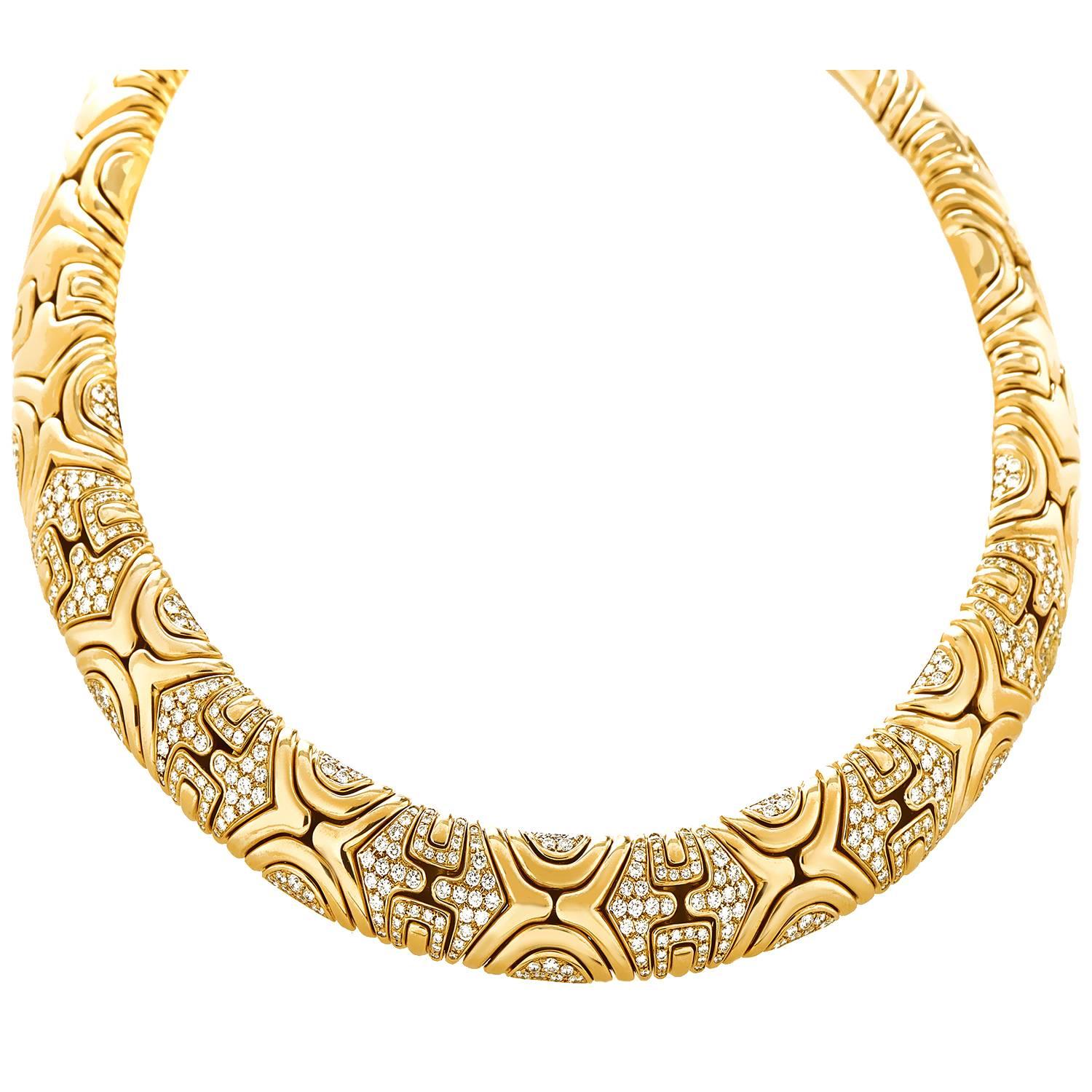Bulgari Alveare Partial Diamond Pave Gold Choker Necklace