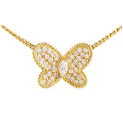 Vintage Graff Diamond Pave Gold Butterfly Pendant Necklace