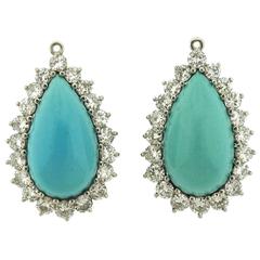 Turquoise Diamond Platinum Teardrop Earring Pendants